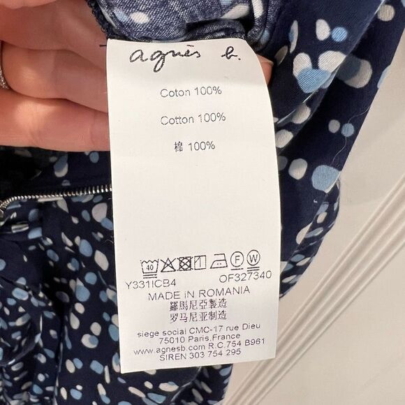 Agnes B Women’s US 10 Blue Polka Dot Cropped One Piece Jumpsuit Pockets Cotton - Picture 12 of 15